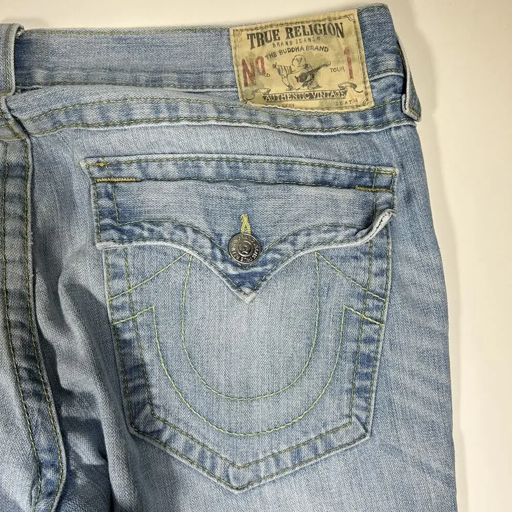 True Religion Ricky Jeans Mens 36x29.5 Light Wash Made In USA Y2K Distressed